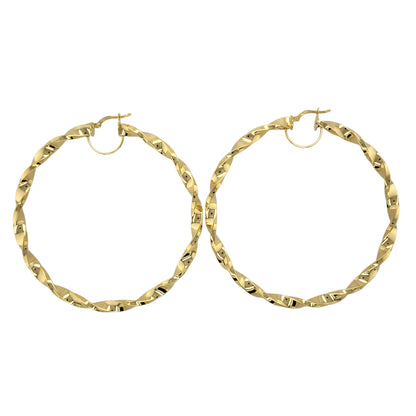 New 9ct Gold 57mm Plain Twisted Creole Earrings