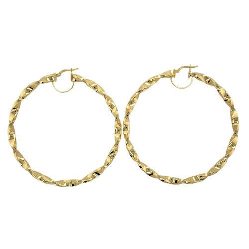 New 9ct Gold 57mm Plain Twisted Creole Earrings