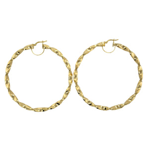 New 9ct Gold 57mm Plain Twisted Creole Earrings