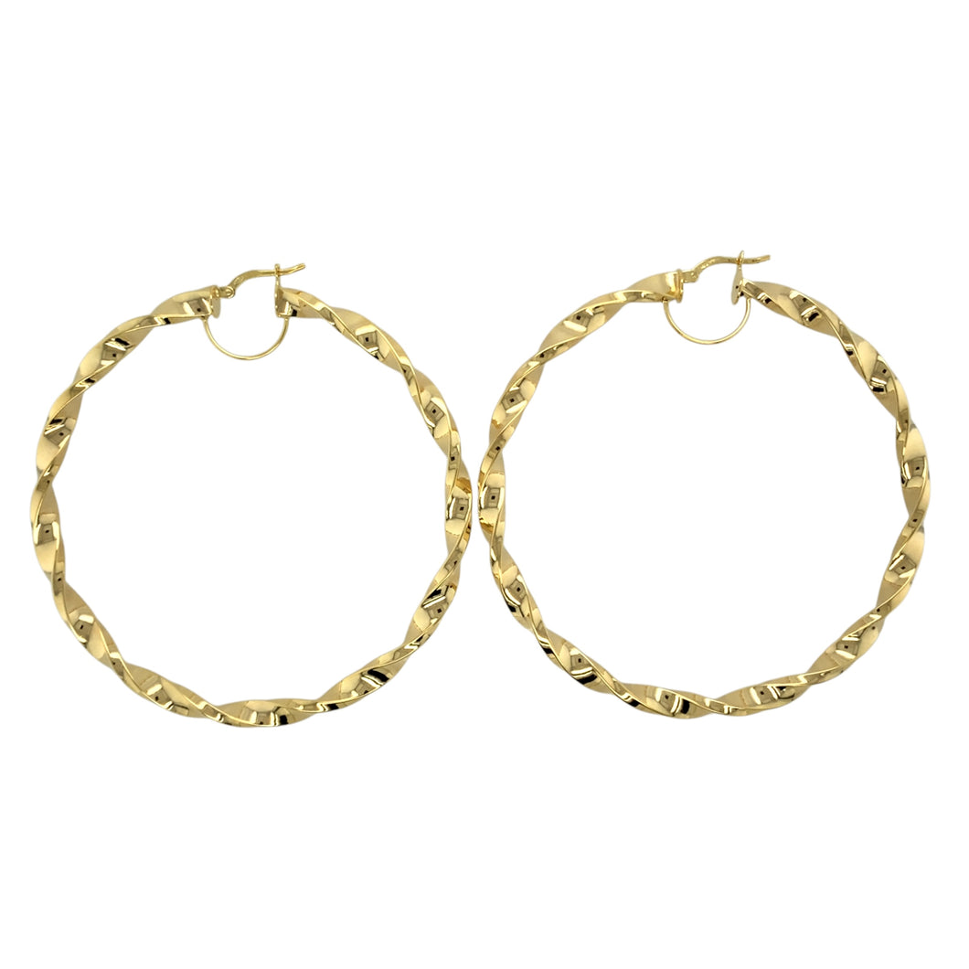 New 9ct Gold 57mm Plain Twisted Creole Earrings