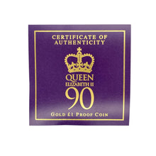 Load image into Gallery viewer, 2016 22ct Gold Full Sovereign Queen Elizabeth II 90th Birthday Coin
