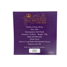 Load image into Gallery viewer, 2016 22ct Gold Full Sovereign Queen Elizabeth II 90th Birthday Coin
