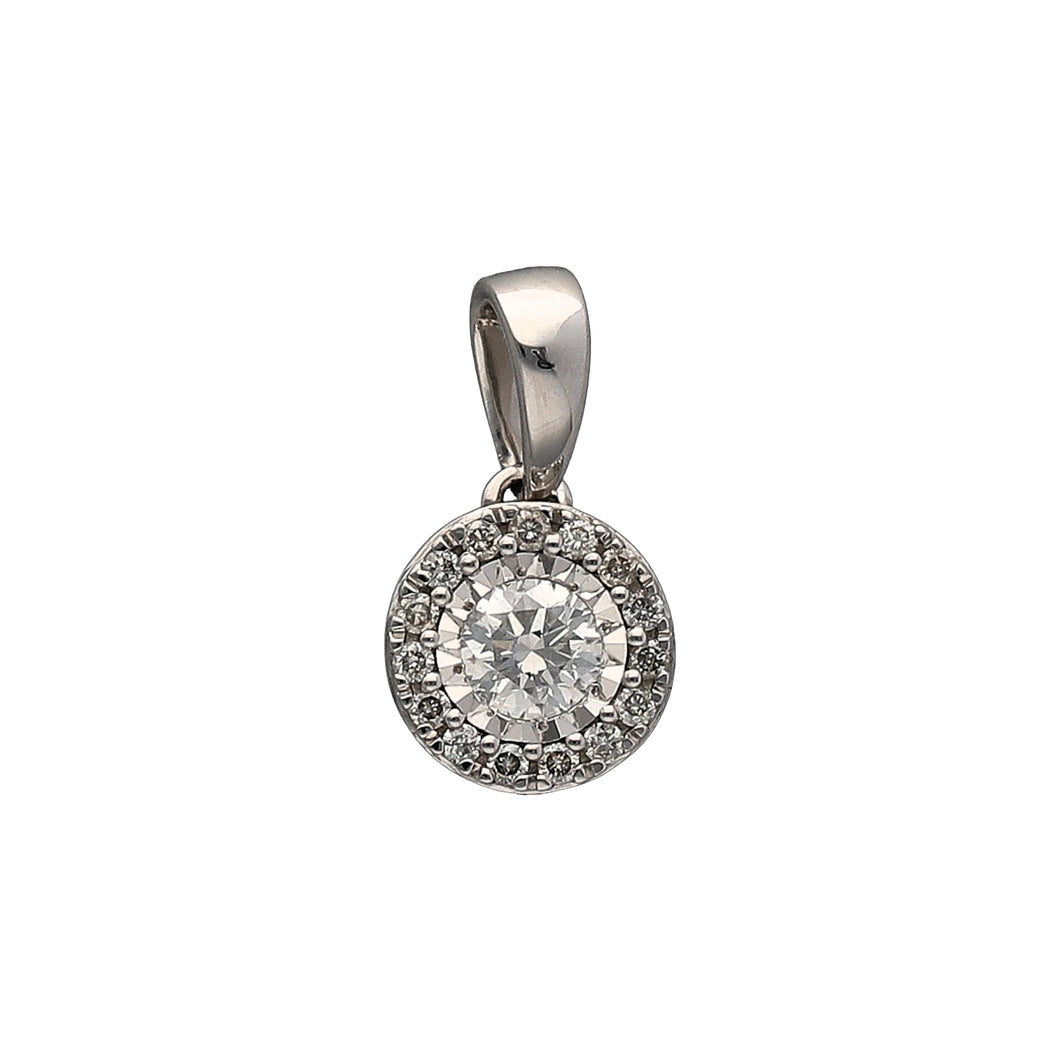 New 9ct White Gold & Diamond Set Halo Pendant