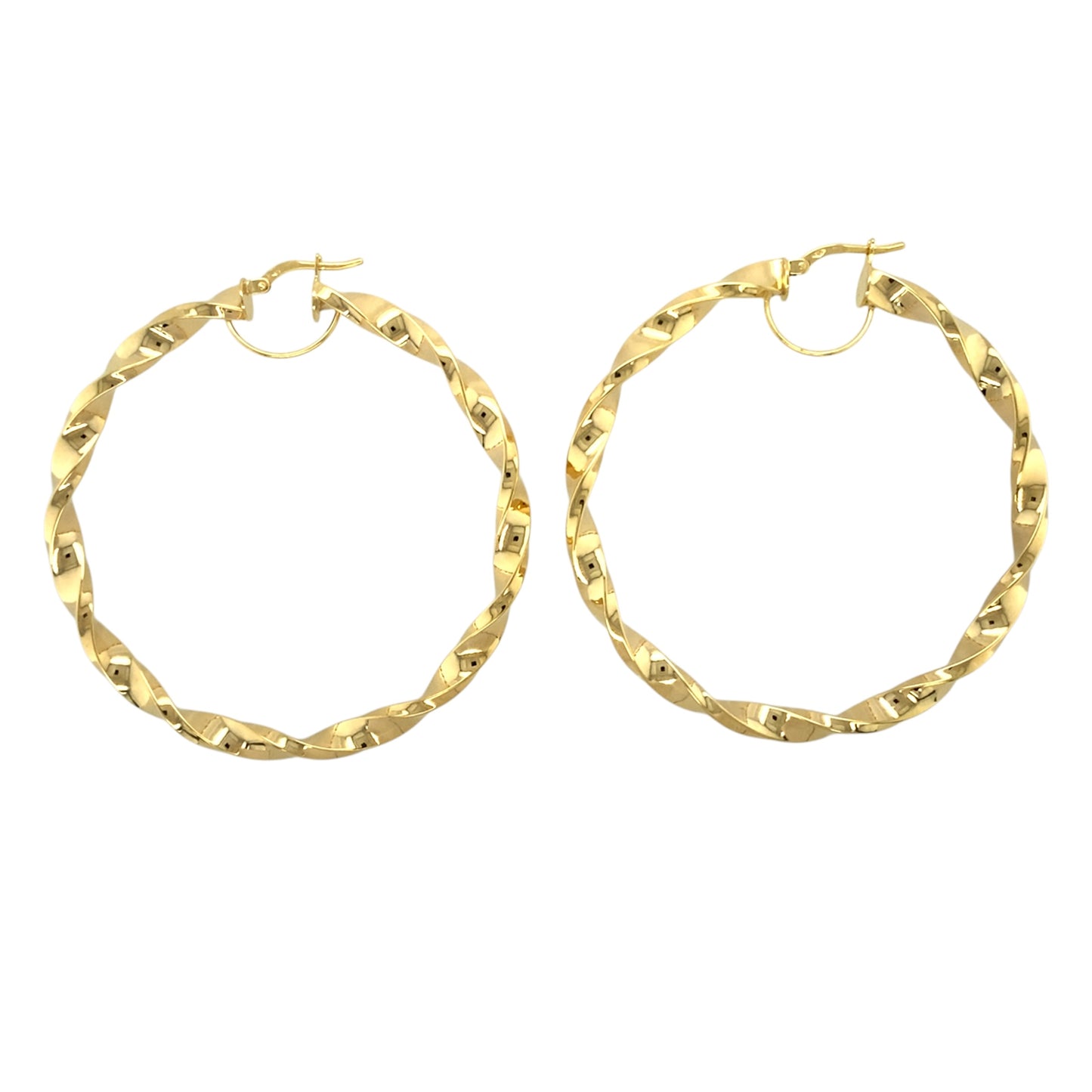 New 9ct Gold 67mm Plain Twisted Creole Earrings