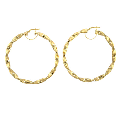New 9ct Gold 67mm Plain Twisted Creole Earrings