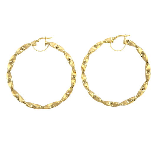 New 9ct Gold 67mm Plain Twisted Creole Earrings