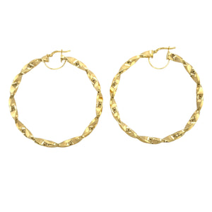 New 9ct Gold 67mm Plain Twisted Creole Earrings