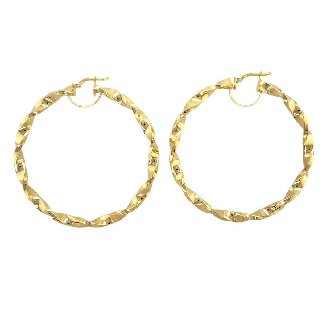 New 9ct Gold 67mm Plain Twisted Creole Earrings