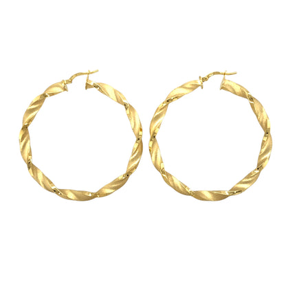 New 9ct Gold 50mm Satin Twisted Creole Earrings