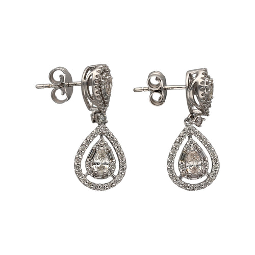 New 9ct White Gold & Diamond Set Teardrop Drop Earrings