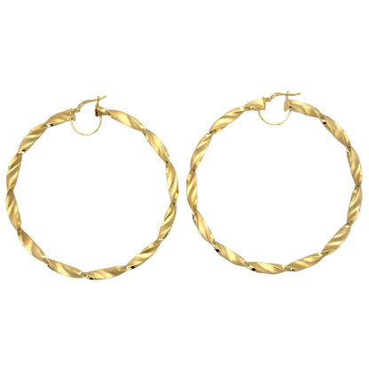 New 9ct Gold 57mm Satin Twisted Creole Earrings