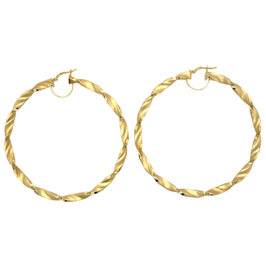 New 9ct Gold 57mm Satin Twisted Creole Earrings