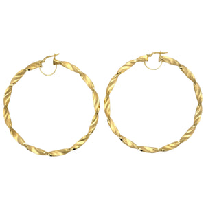 New 9ct Gold 57mm Satin Twisted Creole Earrings