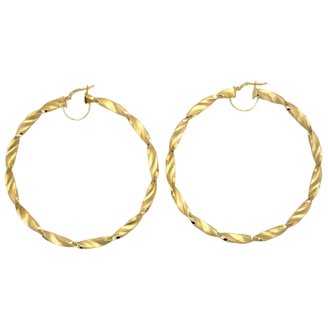 New 9ct Gold 57mm Satin Twisted Creole Earrings