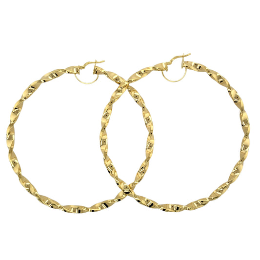New 9ct Gold 80mm Plain Twisted Creole Earrings