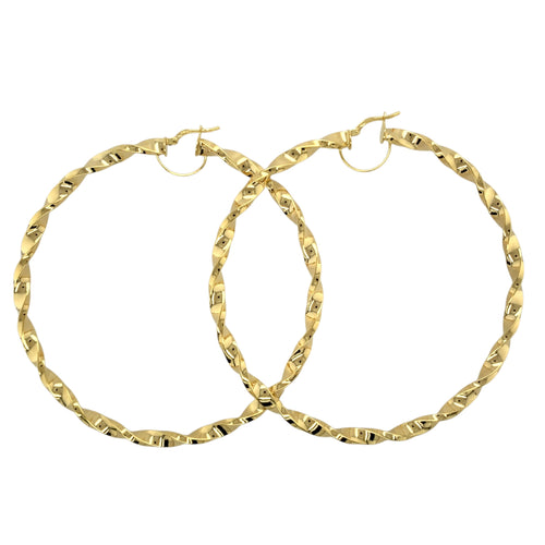 New 9ct Gold 80mm Plain Twisted Creole Earrings