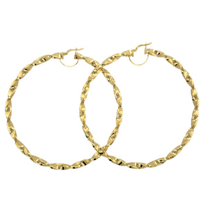 New 9ct Gold 80mm Plain Twisted Creole Earrings