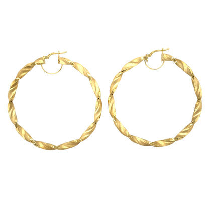 New 9ct Gold 66mm Satin Twisted Creole Earrings