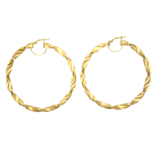 New 9ct Gold 66mm Satin Twisted Creole Earrings