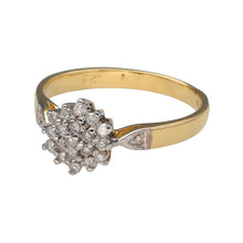 Load image into Gallery viewer, Preowned 18ct Yellow and White Gold &amp; Diamond Set Cluster Ring in size L with the weight 3.10 grams. The front of the ring is 9mm high and there is approximately 25pt of diamond content in total 
