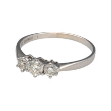 Load image into Gallery viewer, Preowned 18ct White Gold &amp; Diamond Set Trilogy Ring in size U with the weight 2.80 grams. There is approximately 53pt of diamond content with approximate clarity i1 and colour M - R
