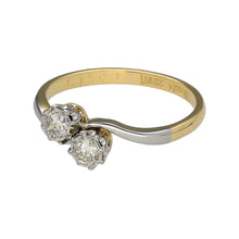 Load image into Gallery viewer, Preowned 18ct Yellow Gold &amp; Platinum Diamond Double Twist Ring in size K with the weight 2 grams. Each diamond is approximately 21pt so there is a total of approximate 42pt of diamond content. The diamonds are approximate clarity Si2 and colour M - R
