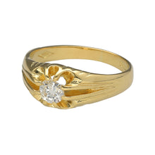 Load image into Gallery viewer, Preowned 18ct Yellow Gold &amp; Diamond Set Antique Style Signet Ring in size Q with the weight 5.60 grams. The diamond is approximately 46pt - 50pt 
