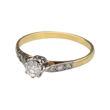 Load image into Gallery viewer, Preowned 18ct Yellow and White Gold &amp; Diamond Set Solitaire Ring in size R with the weight 2 grams. The diamond is approximately 28pt of diamond content
