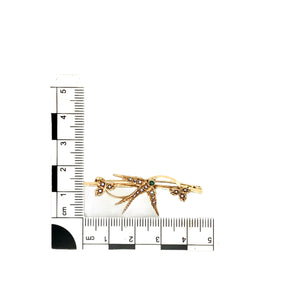 9ct Gold Seed Pearl & Green Stone Vintage Swallow Brooch