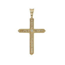 Load image into Gallery viewer, Add a touch of elegance and spirituality to your jewellery collection with this pre-owned 9ct yellow gold and cubic zirconia set cross pendant.

Design: The pendant features a classic cross design, beautifully adorned with sparkling cubic zirconia stones for a refined and radiant look.
Material: Made from 9-carat yellow gold, offering a polished finish that complements the brilliance of the cubic zirconia stones.


