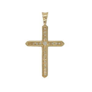 Add a touch of elegance and spirituality to your jewellery collection with this pre-owned 9ct yellow gold and cubic zirconia set cross pendant.

Design: The pendant features a classic cross design, beautifully adorned with sparkling cubic zirconia stones for a refined and radiant look.
Material: Made from 9-carat yellow gold, offering a polished finish that complements the brilliance of the cubic zirconia stones.
