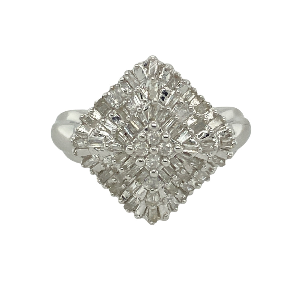 9ct White Gold & Diamond Set Cluster Ring