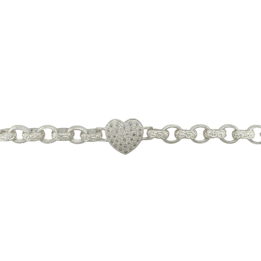 Bring elegant sparkle and timeless romance to your jewellery collection with this new 925 silver & cubic zirconia set heart 8" belcher bracelet—a graceful piece with bold detailing and sentimental charm.

Design: Featuring a cubic zirconia set heart and 10mm alternating patterned and plain belcher links, this bracelet combines classic structure with a hint of shimmer and love-inspired style.
