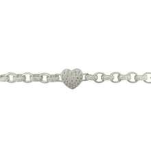 Load image into Gallery viewer, Bring elegant sparkle and timeless romance to your jewellery collection with this new 925 silver &amp; cubic zirconia set heart 8&quot; belcher bracelet—a graceful piece with bold detailing and sentimental charm.

Design: Featuring a cubic zirconia set heart and 10mm alternating patterned and plain belcher links, this bracelet combines classic structure with a hint of shimmer and love-inspired style.

