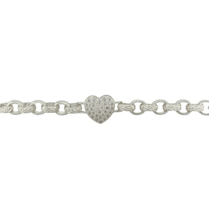 Bring elegant sparkle and timeless romance to your jewellery collection with this new 925 silver & cubic zirconia set heart 8" belcher bracelet—a graceful piece with bold detailing and sentimental charm.

Design: Featuring a cubic zirconia set heart and 10mm alternating patterned and plain belcher links, this bracelet combines classic structure with a hint of shimmer and love-inspired style.
