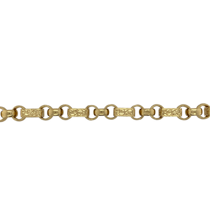 New Solid 925 Silver Heavily 9ct Gold Plated 8.5" Patterned Engraved Gypsy Style Link Bracelet