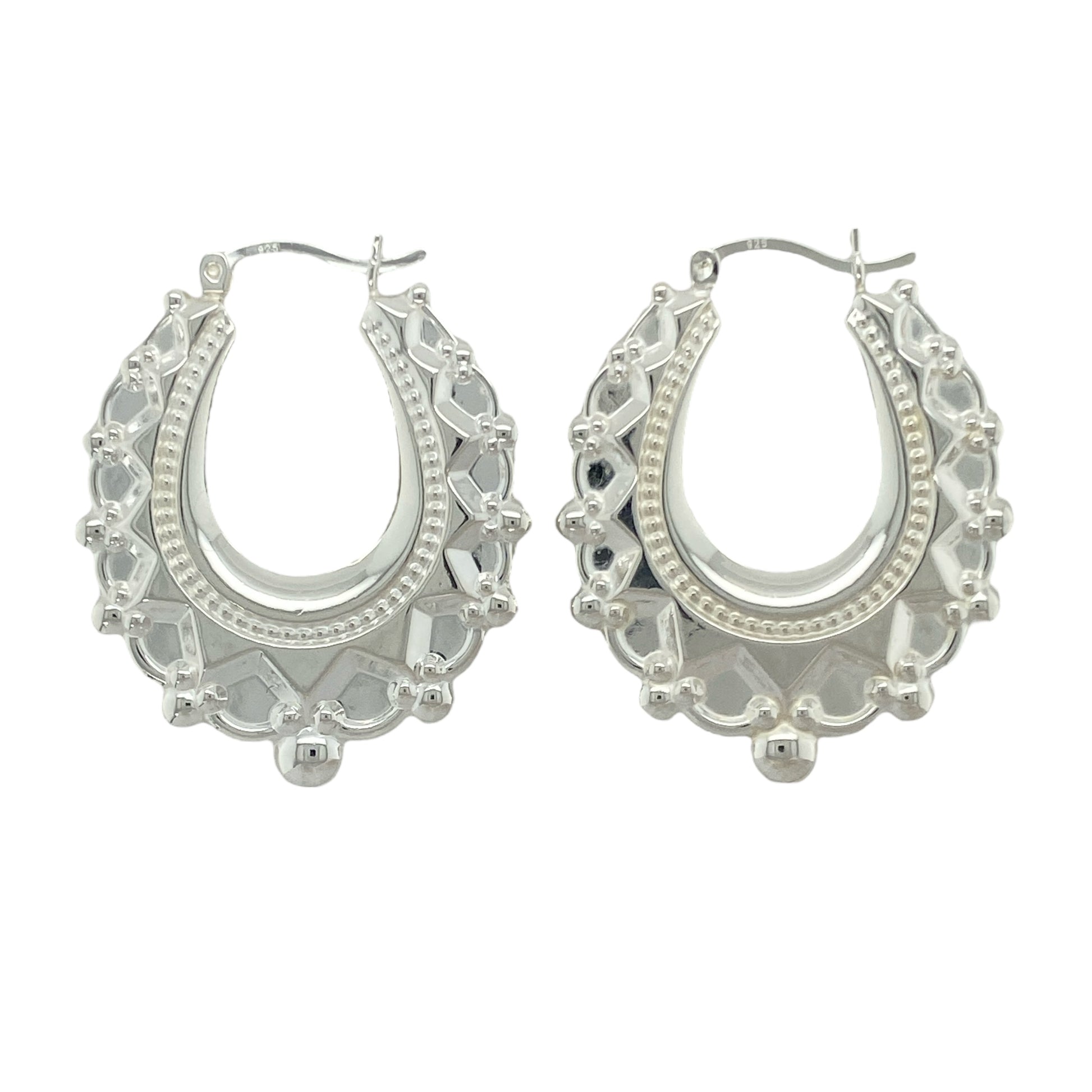 New 925 Silver Large Fancy Oval Creole Earrings