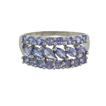 Load image into Gallery viewer, 9ct White Gold &amp; Tanzanite Set Three Row Wide Band Ring

