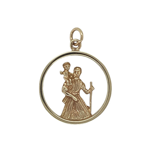 9ct Gold Open Round St Christopher Pendant