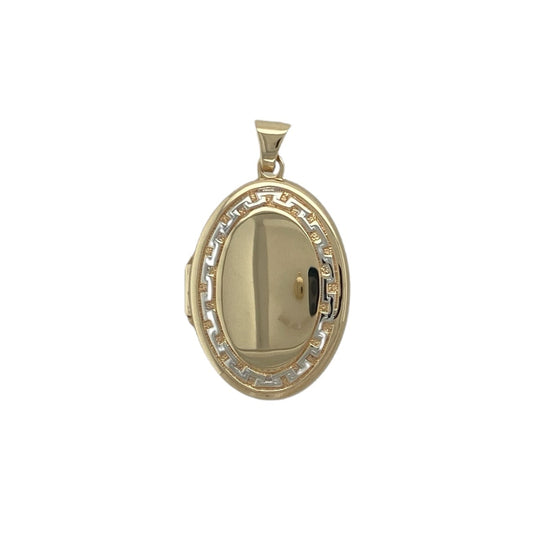 9ct Gold Greek Key Oval Locket