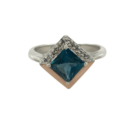 925 Silver & Blue and White Topaz Kensington Love Clogau Ring