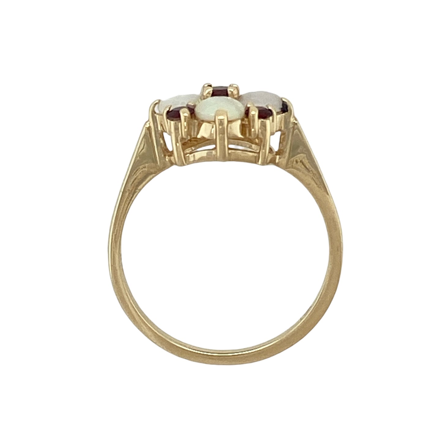 9ct Gold Opalique & Garnet Set Flower Cluster Ring