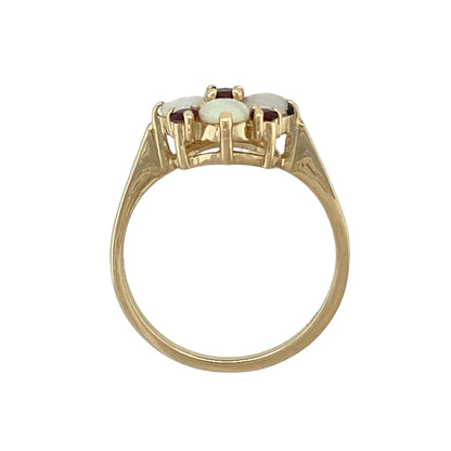 9ct Gold Opalique & Garnet Set Flower Cluster Ring