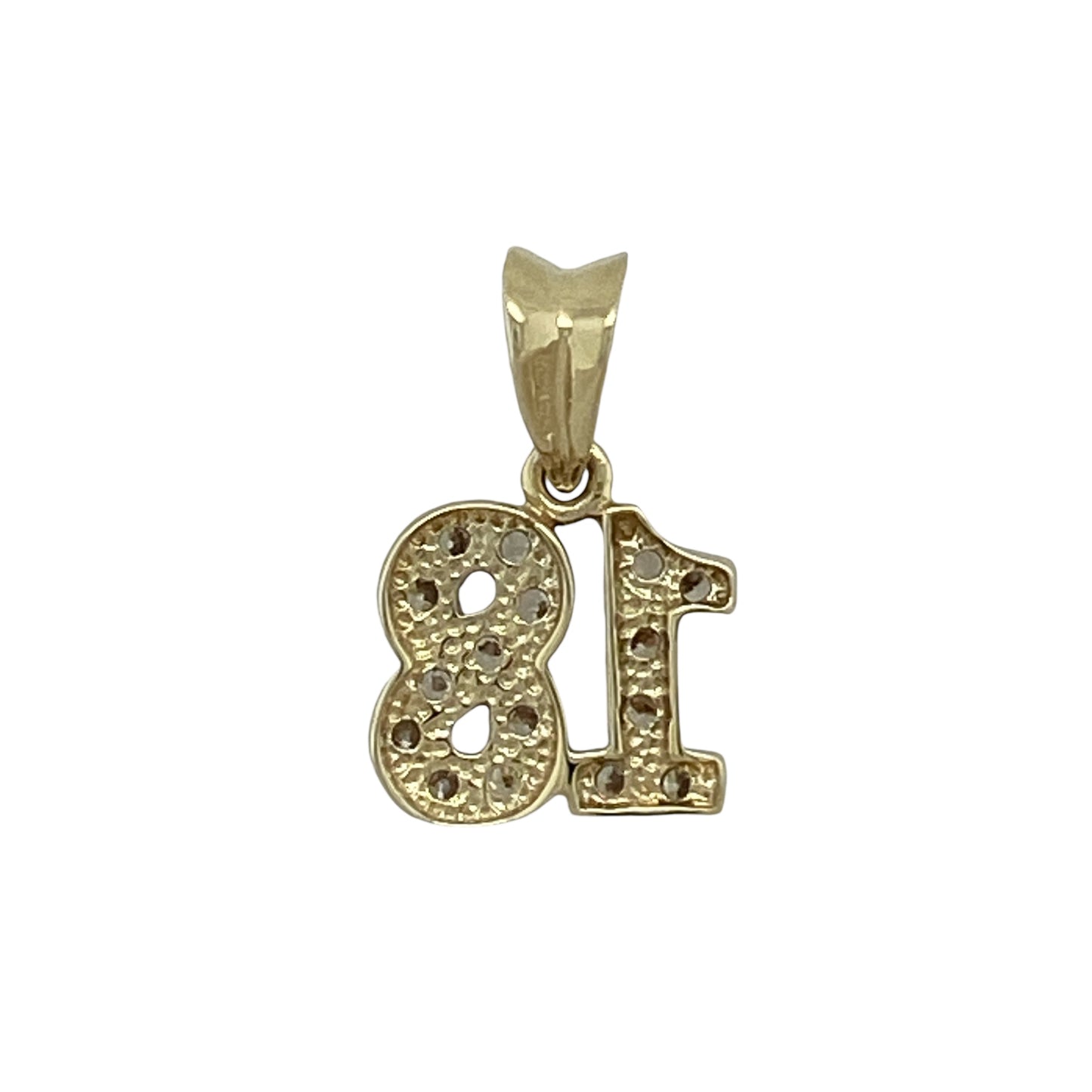 Bring meaningful sparkle and celebratory charm to your jewellery collection with this pre-owned 9ct yellow gold & cubic zirconia set ‘18’ pendant, perfect for marking a special milestone.

Design: The pendant features the number “18” design, accented with cubic zirconia stones that add bright sparkle and highlight the youthful, celebratory style.
Material: Made from 9-carat yellow gold, the warm polished finish beautifully complements the brilliance of the cubic zirconia.