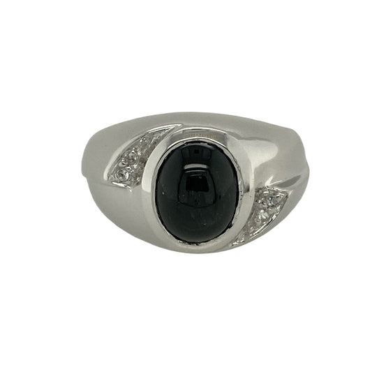9ct White Gold Star Sillimanite & White Topaz Set Ring