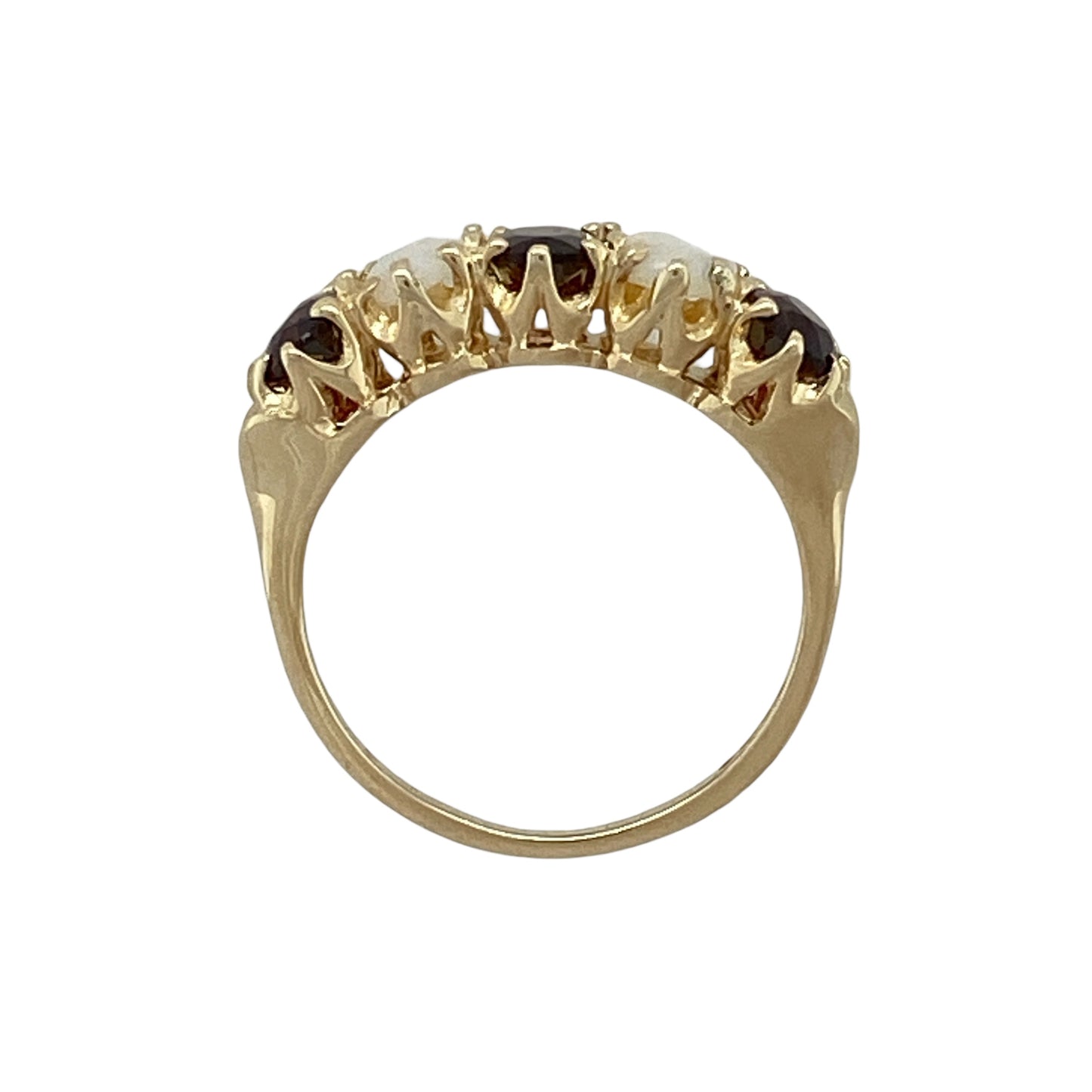 9ct Gold Garnet & Opalique Set Vintage Style Ring