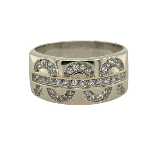 18ct White Gold & Cubic Zirconia Set Wave Band Ring