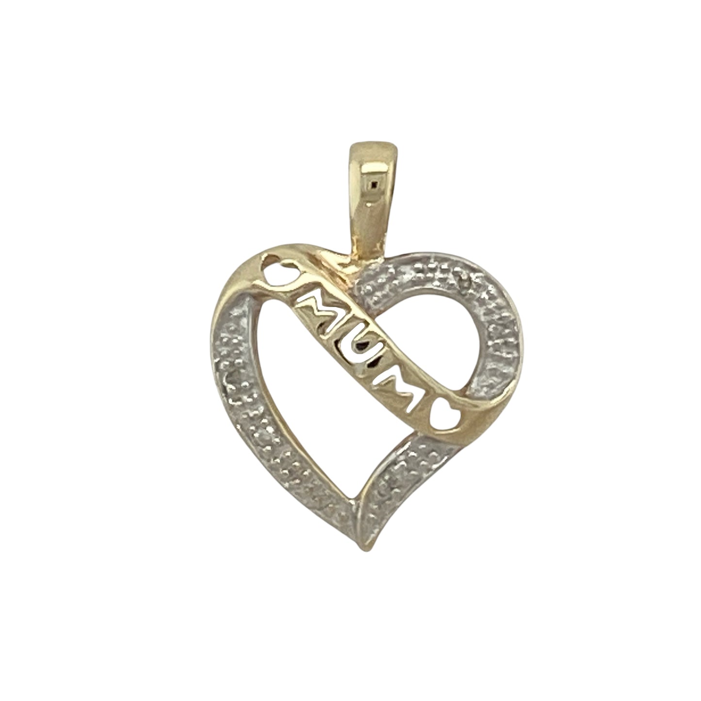 9ct Gold & Diamond Set Open Heart Mum Pendant