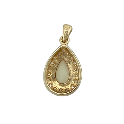 Add elegant shimmer and timeless charm to your jewellery collection with this pre-owned 9ct yellow gold diamond and opalique teardrop pendant, featuring a graceful gemstone design with delicate sparkle—perfect for special occasions, gifting, or sophisticated everyday wear.

Design: The pendant showcases a beautiful teardrop-shaped opalique stone measuring approximately 8mm by 5mm, complemented by sparkling diamond detailing that enhances its elegant and eye-catching appearance.