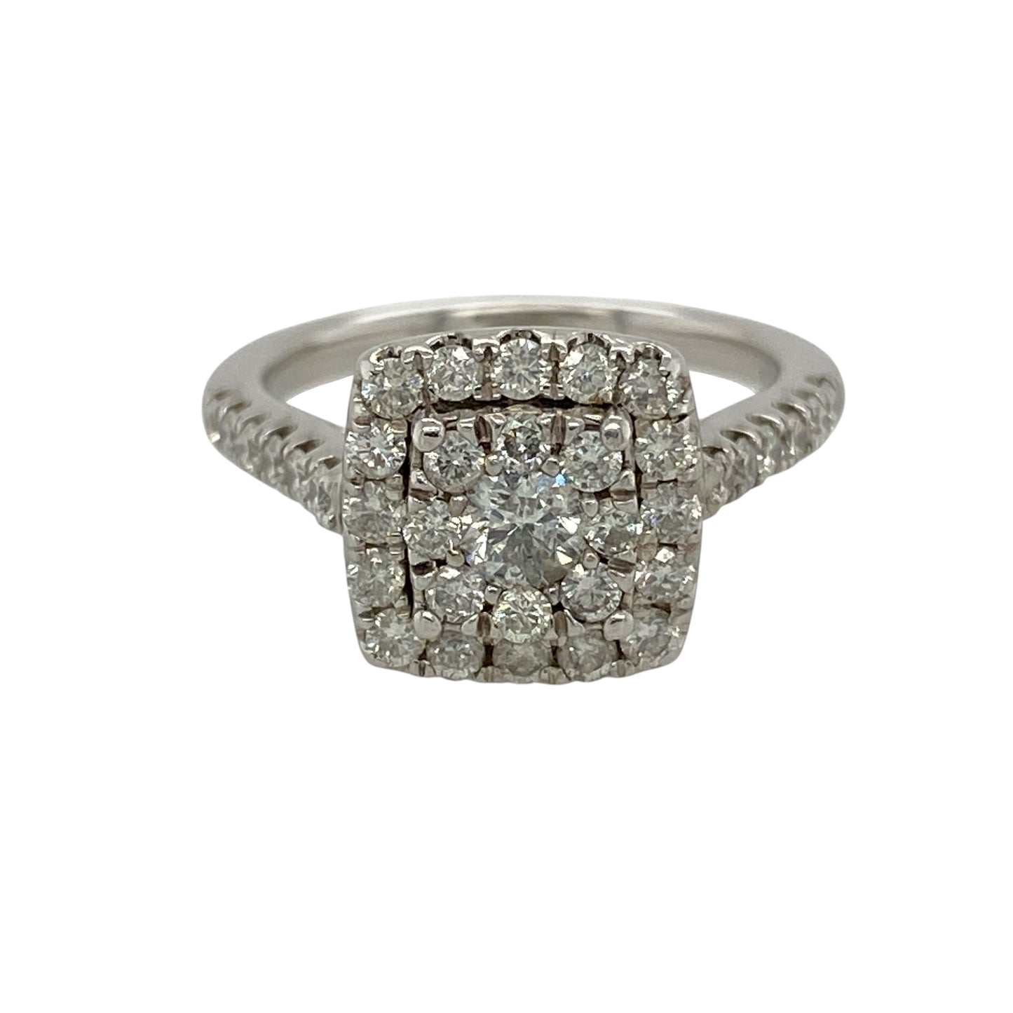 9ct White Gold & Diamond Halo Cluster Ring